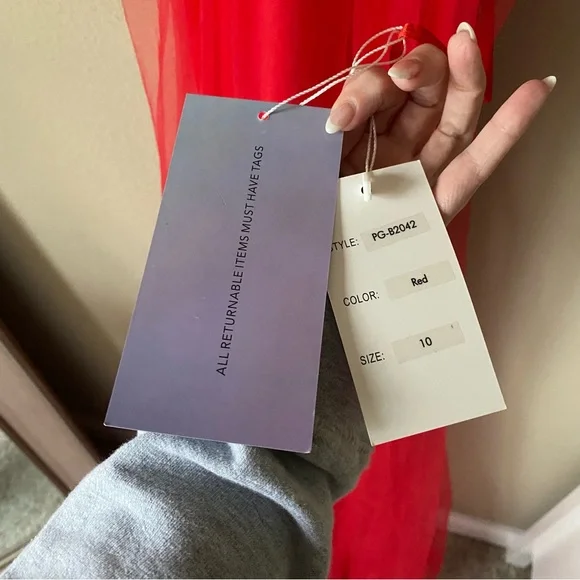 NWT PromGirl Long Open-Back Formal Tulle Prom Dress Red Deep Slit Sides Ballgown - Picture 7 of 9